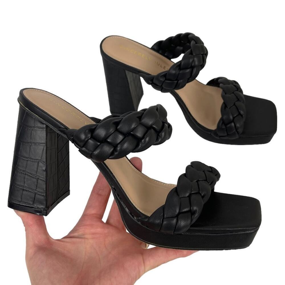 Sincerely Jules Black Platform Aurora Braided Straps Block Heel Sandals Size 10M